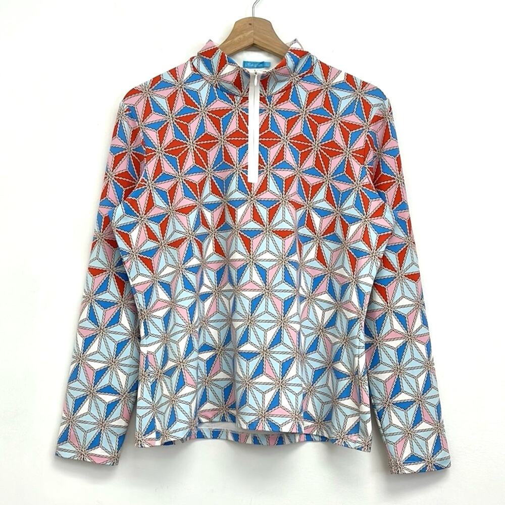 J. McLaughlin Bedford Catalina Cloth Pinwheel Print Quarter Zip Top - Large - Picture 10 of 10
